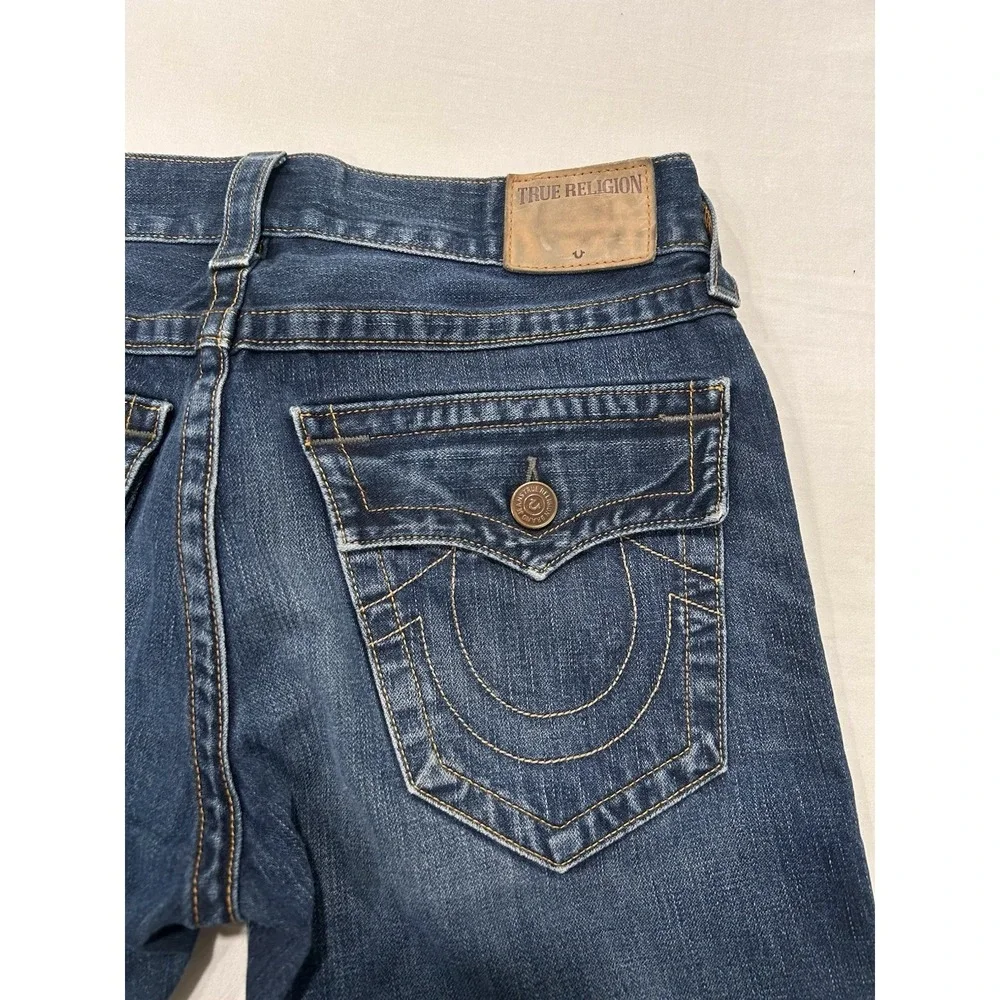 True Religion Billy Relaxed Bootcut Jeans Sz 30 x 30 Blue Dark Wash Flap Pockets